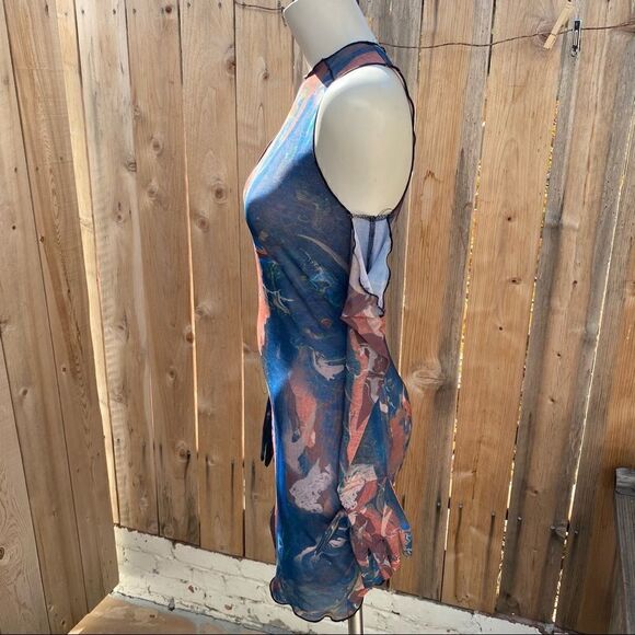 Jaded London Marble Print Cold Shoulder Glove Detail Mesh Mini Dress size 4 - Picture 10 of 16